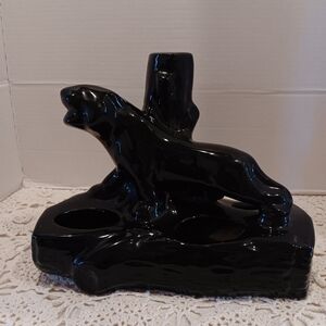 Mid-Century Black Panther Ceramic Planter Lamp